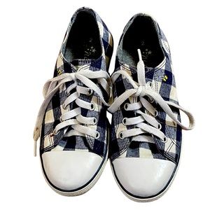 Girl Next blue white gingham yellow butterfly sneakers lace up chucks style sz 2